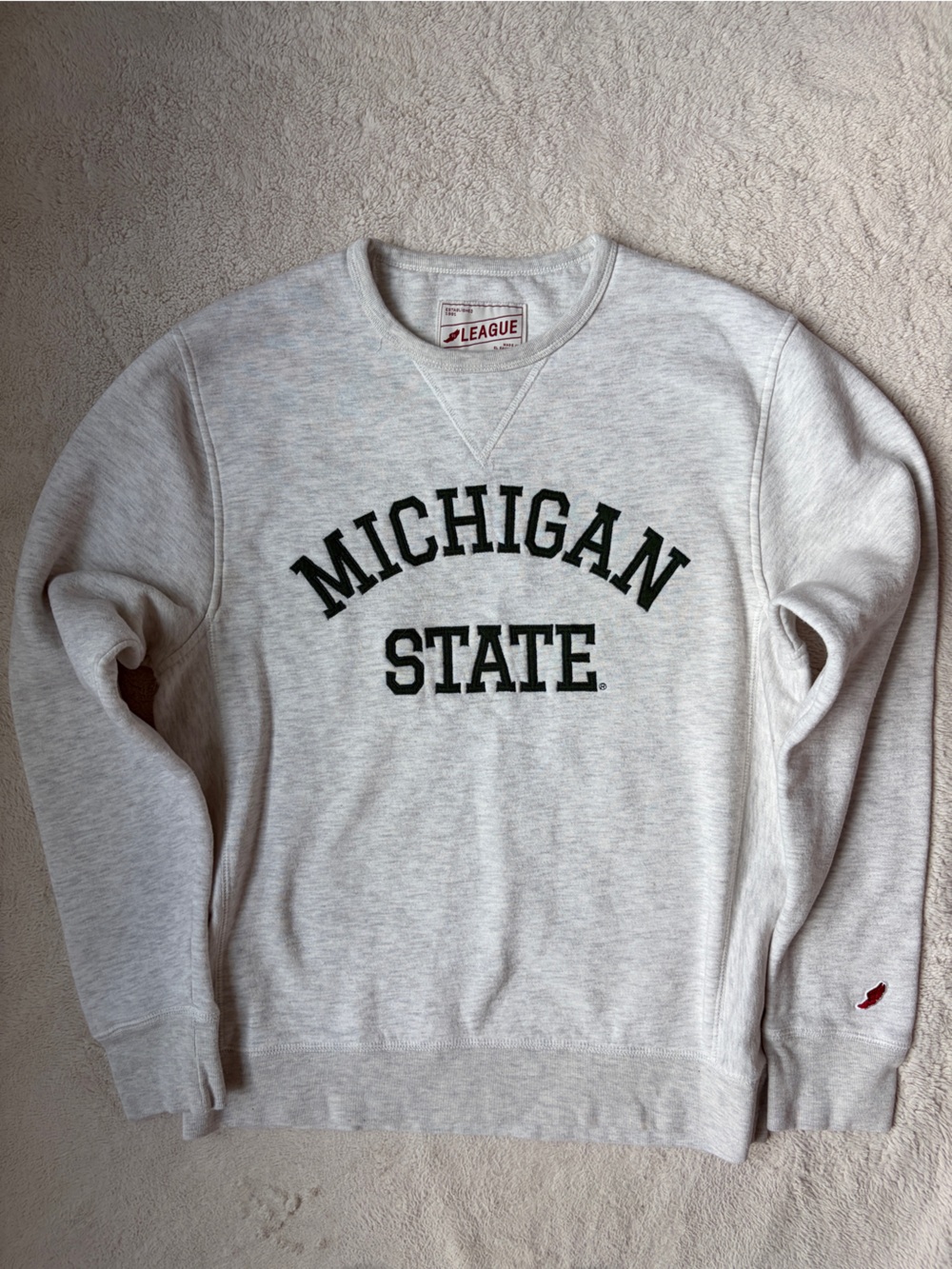 League Michigan State Crewneck Sweatshirt - Gray Dark Green Lettering Size M